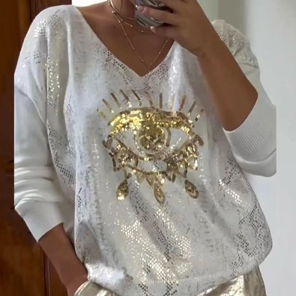 Shiny Gold and White Top Set - Picture 2 of 4